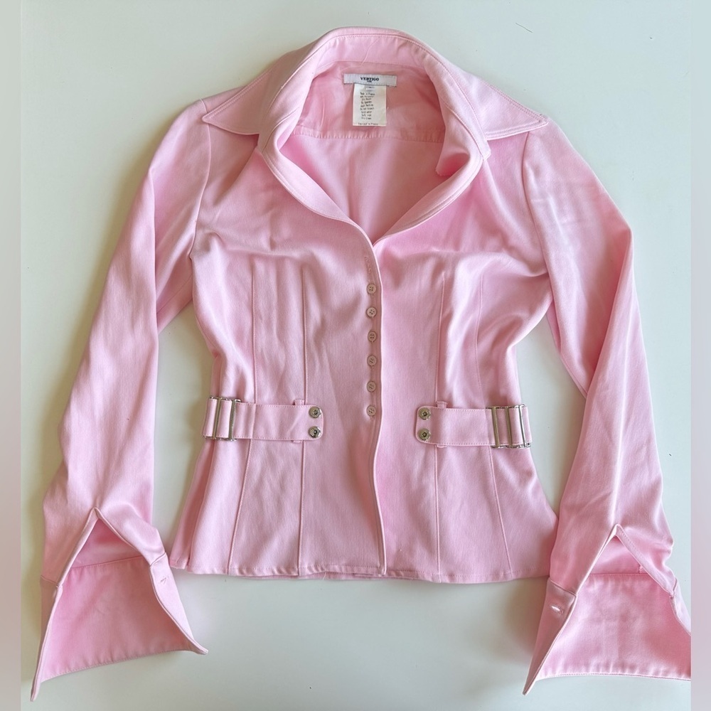 Vintage 90s Y2K Vertigo Light Baby Pink Button Up Shirt Jacket Size S